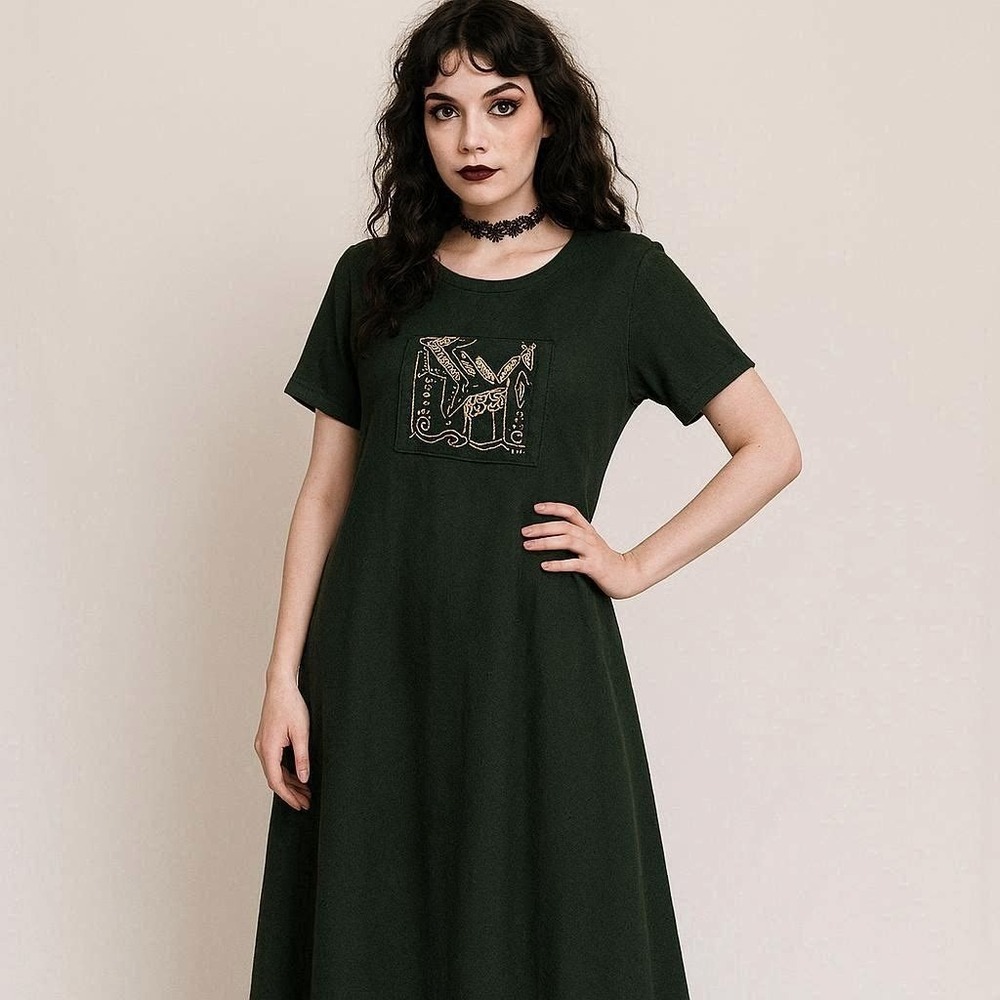 Vintage Maxi Dress Wearable Art Safari Embroidered Patch Whimsigoth 90s Dress M